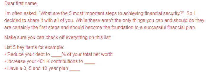 Template for email Checklist