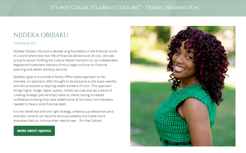 Shifting the Culture Financial Advisor Bio