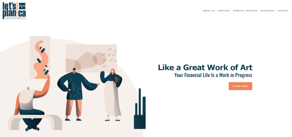 financial advisor website homepage example lets plan ca