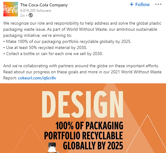 Coca Cola Positive Impact LinkedIn Post