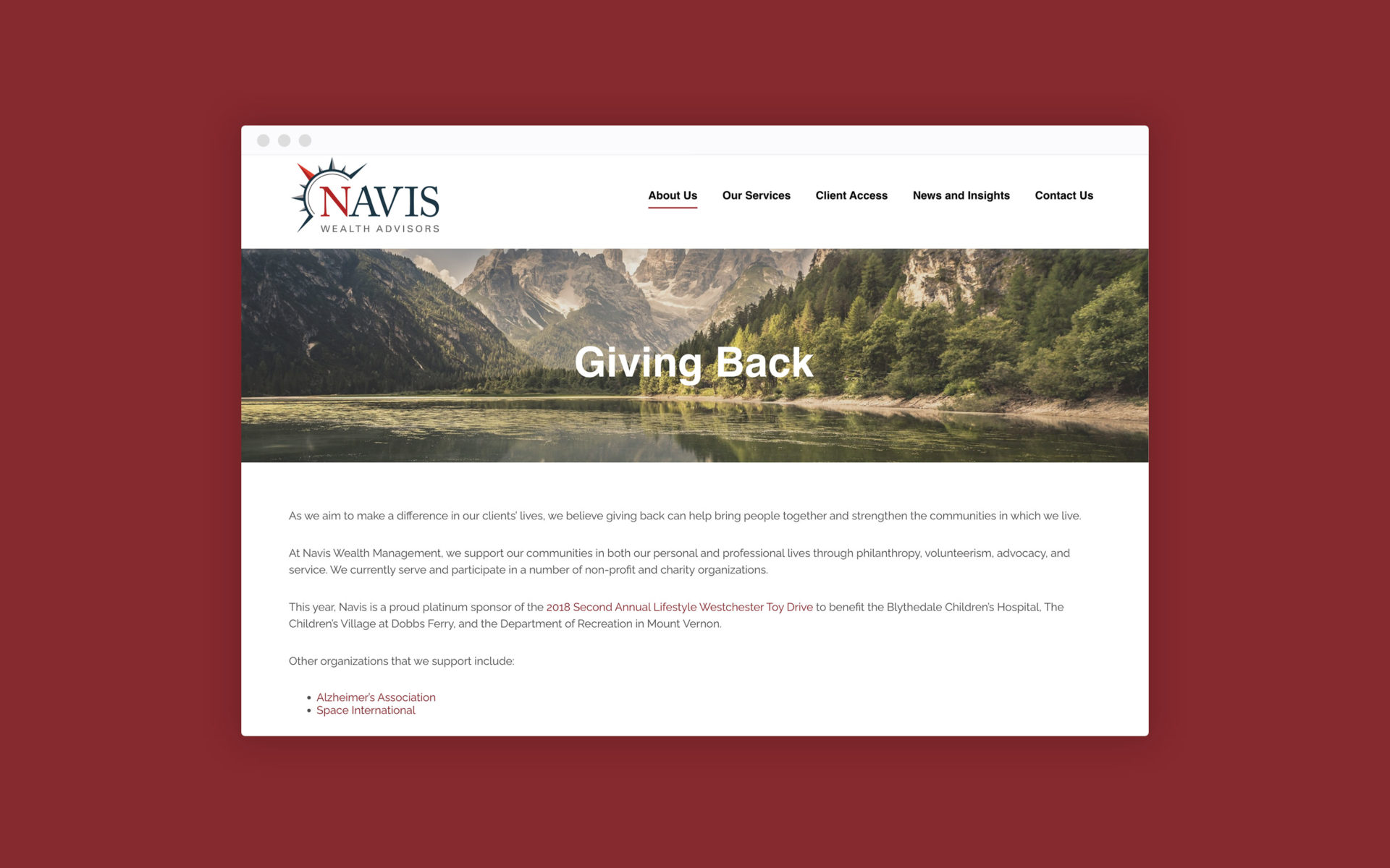 Navis Wealth Advisors Explaining how they give back