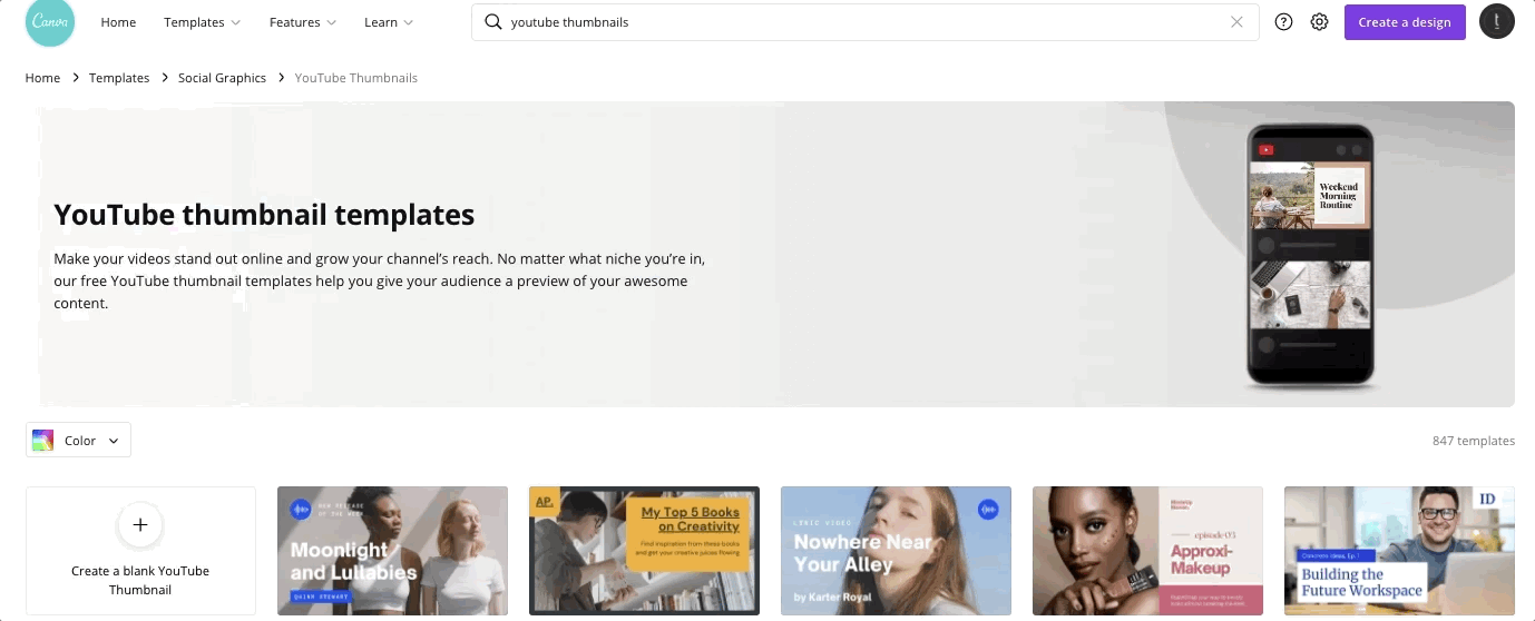 Scrolling image of design ideas on Canva