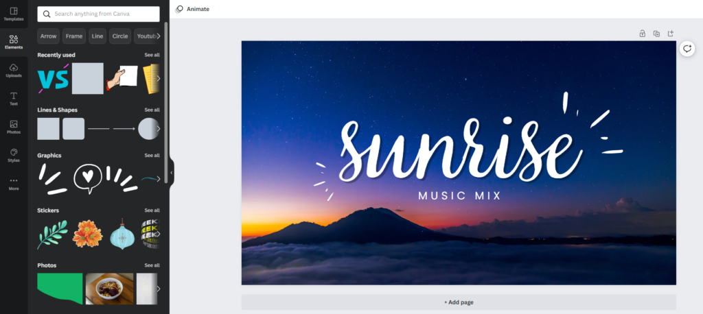 Canva's Creation Page