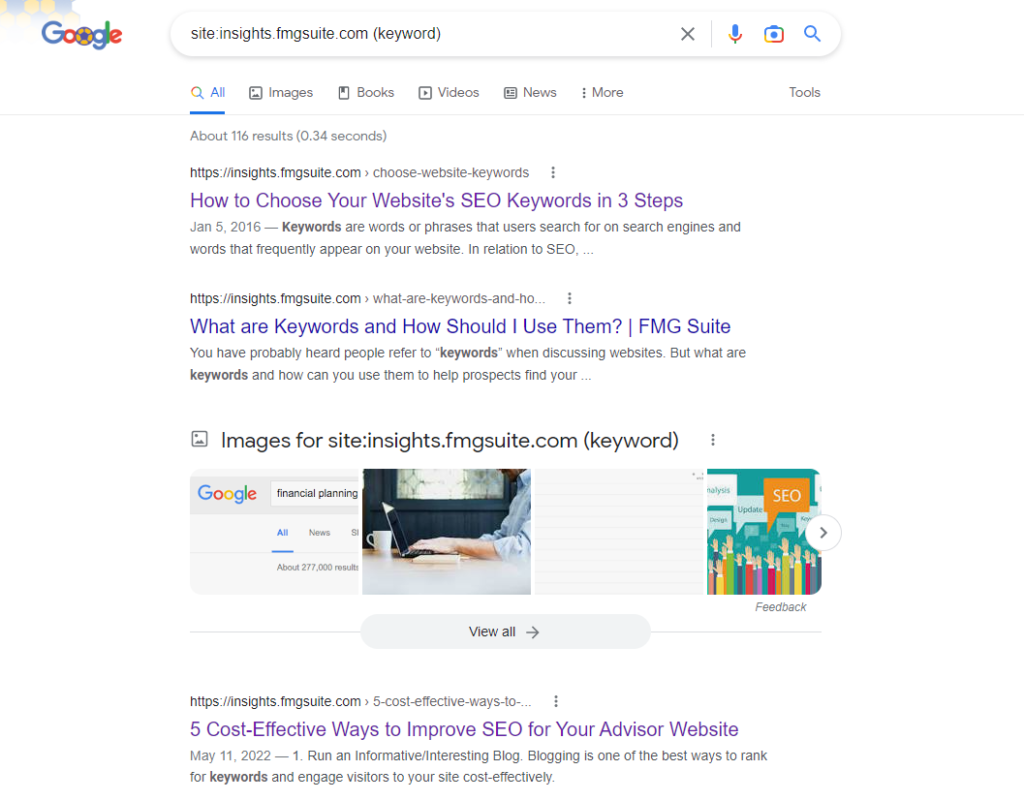Keyword duplication search results