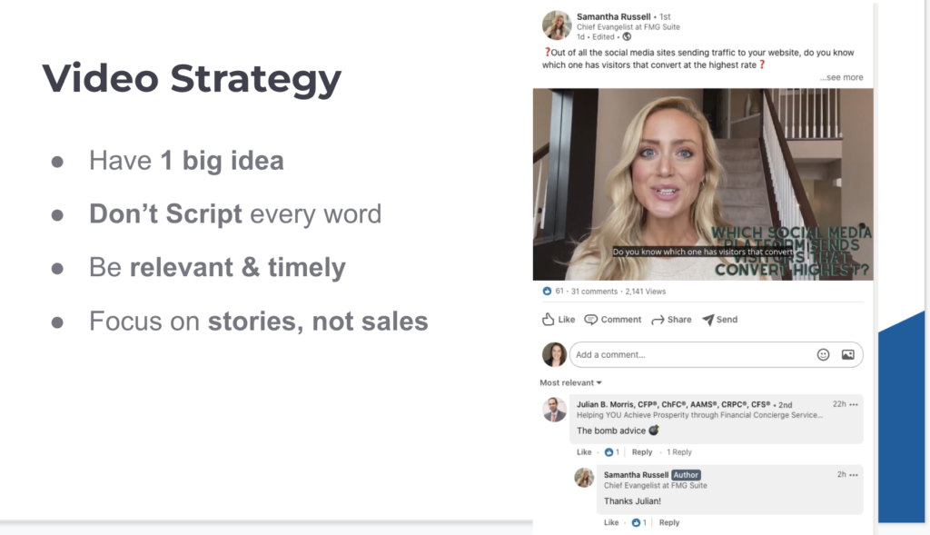 Showing off a good strategy when creating videos