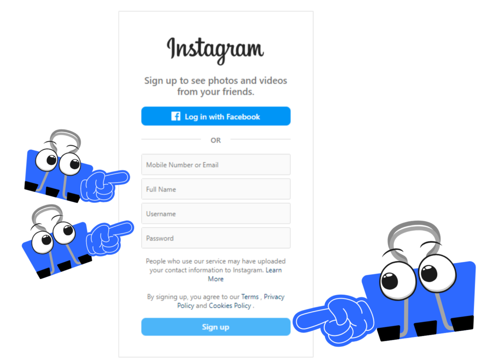 Instagram account creation page