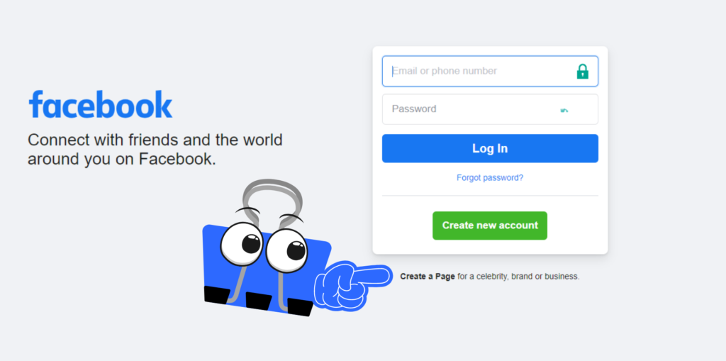 facebook sign up/in page