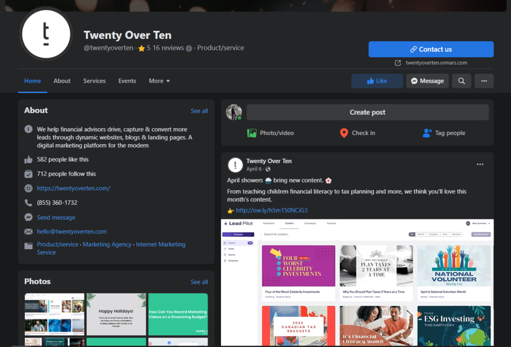 twenty over ten facebook page