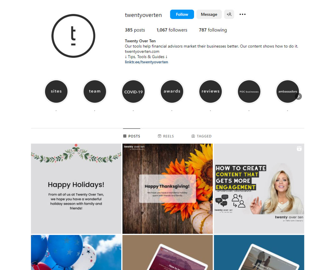 twenty over ten's instagram page