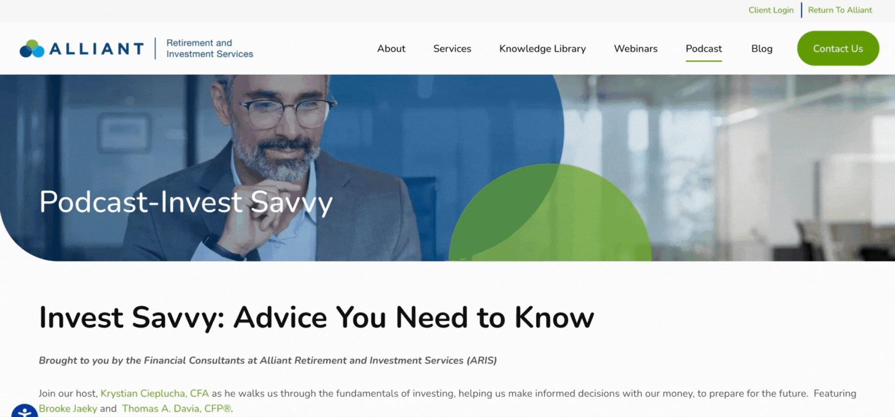 podcast feature on advisor website